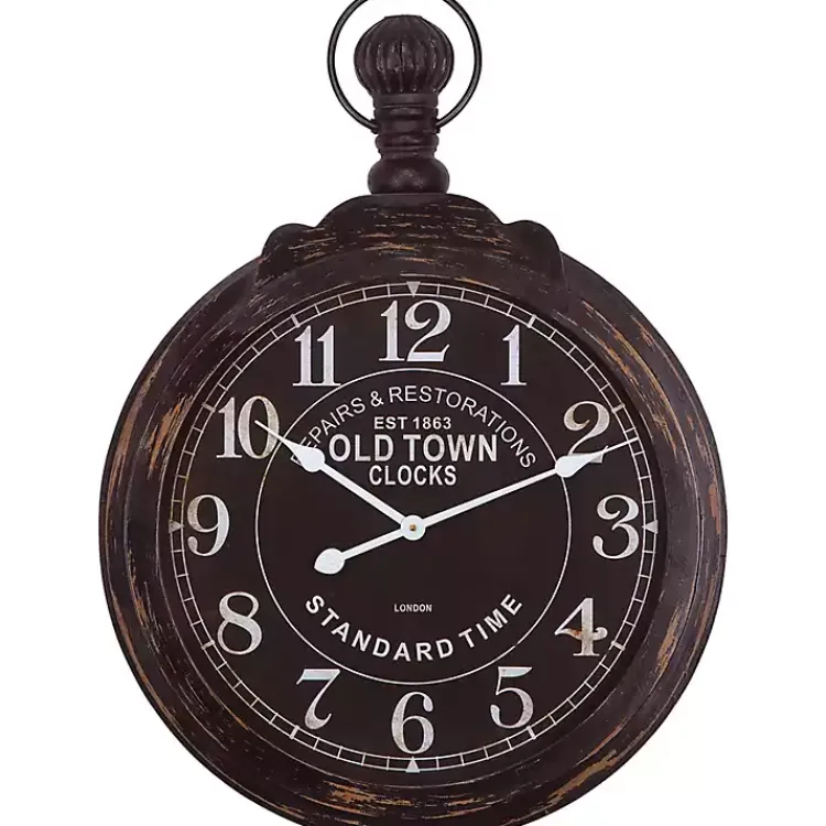 Clocks-Kirklands Home Black Weathered Iron Frame Round Wall Clock