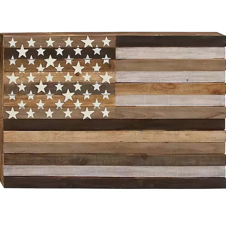 Wall Plaques-Kirklands Home Dark American Flag Wooden Wall Sculpture Brown