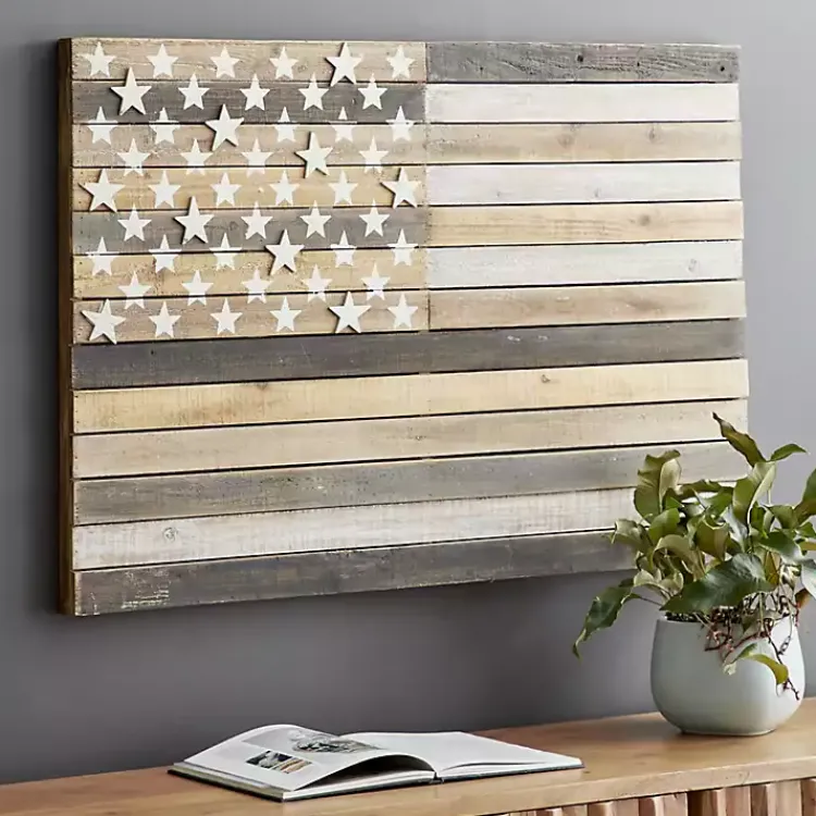 Wall Plaques-Kirklands Home Dark American Flag Wooden Wall Sculpture Brown