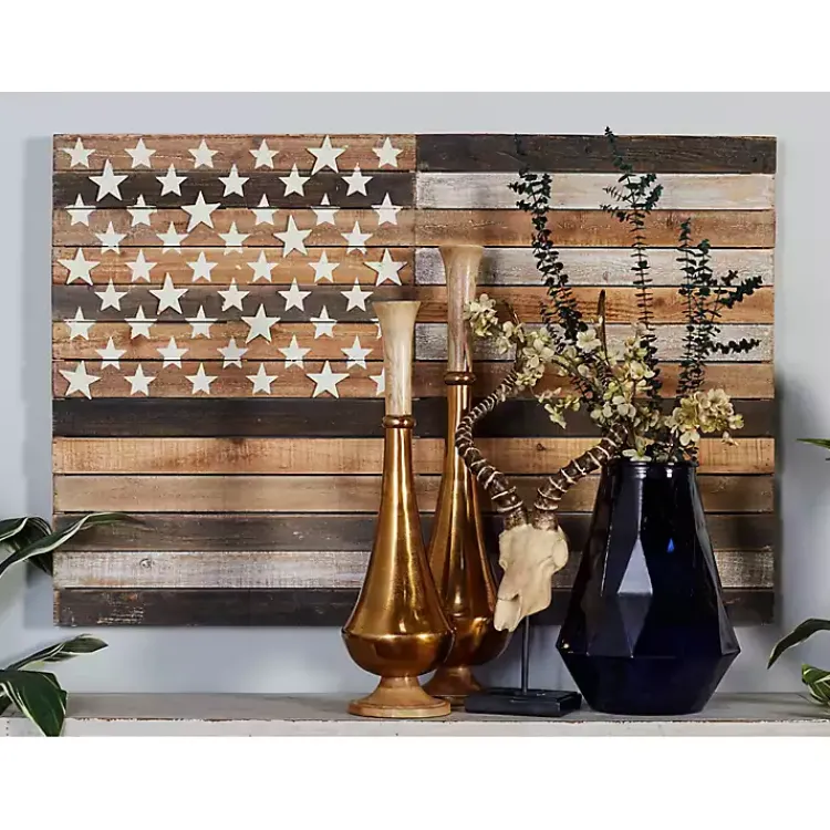 Wall Plaques-Kirklands Home Dark American Flag Wooden Wall Sculpture Brown