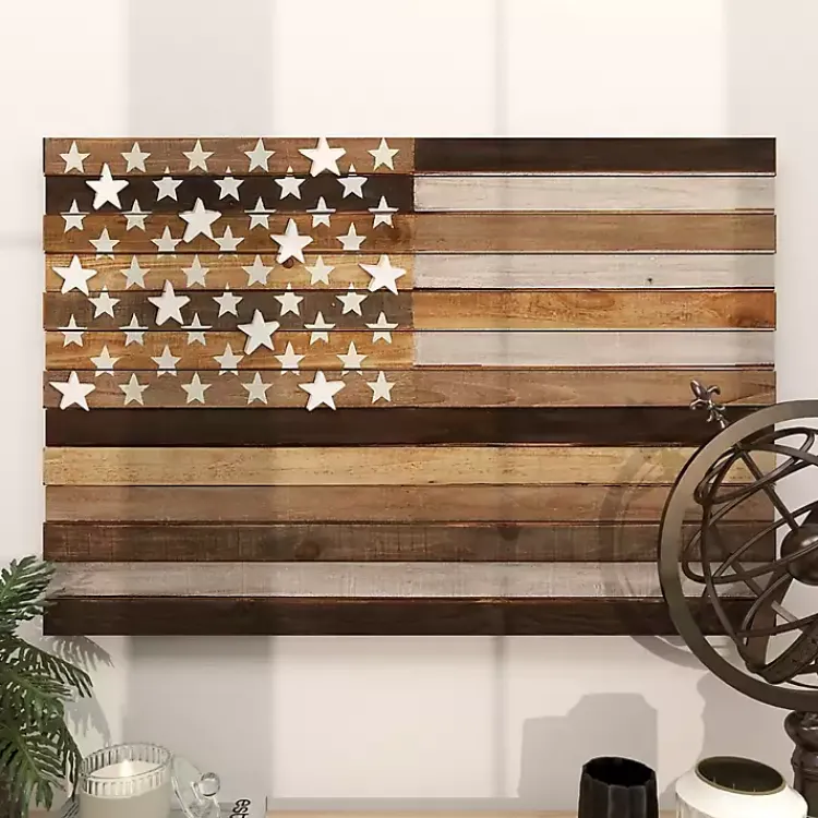 Wall Plaques-Kirklands Home Dark American Flag Wooden Wall Sculpture Brown
