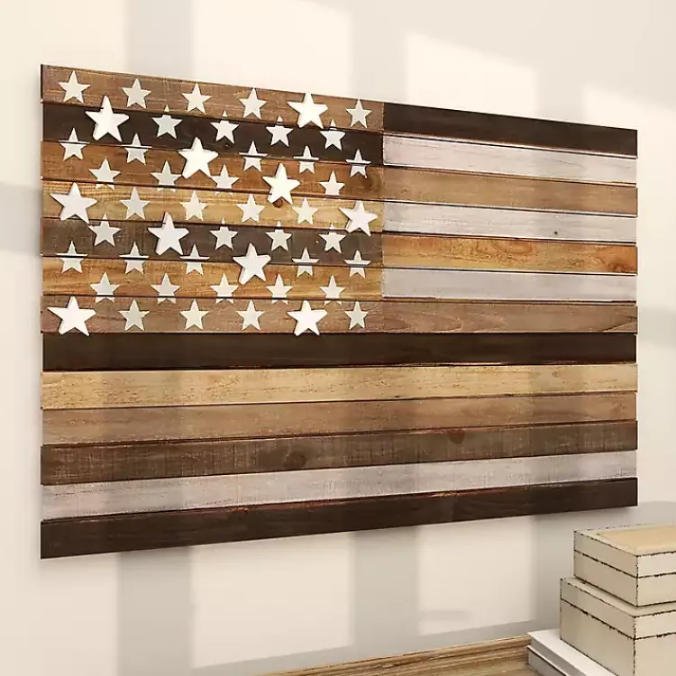Wall Plaques-Kirklands Home Dark American Flag Wooden Wall Sculpture Brown