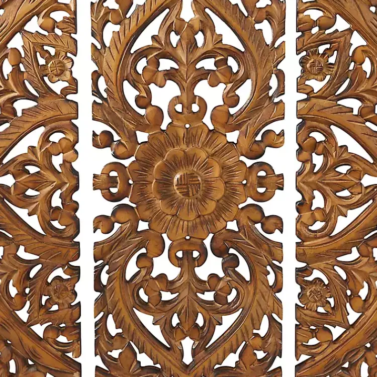 Wall Plaques-Kirklands Home Carved Mahogany 3-pc. Triptych Wall Panels Gold