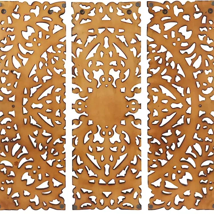 Wall Plaques-Kirklands Home Carved Mahogany 3-pc. Triptych Wall Panels Gold