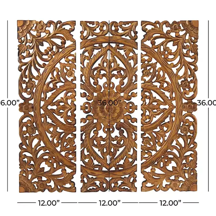 Wall Plaques-Kirklands Home Carved Mahogany 3-pc. Triptych Wall Panels Gold