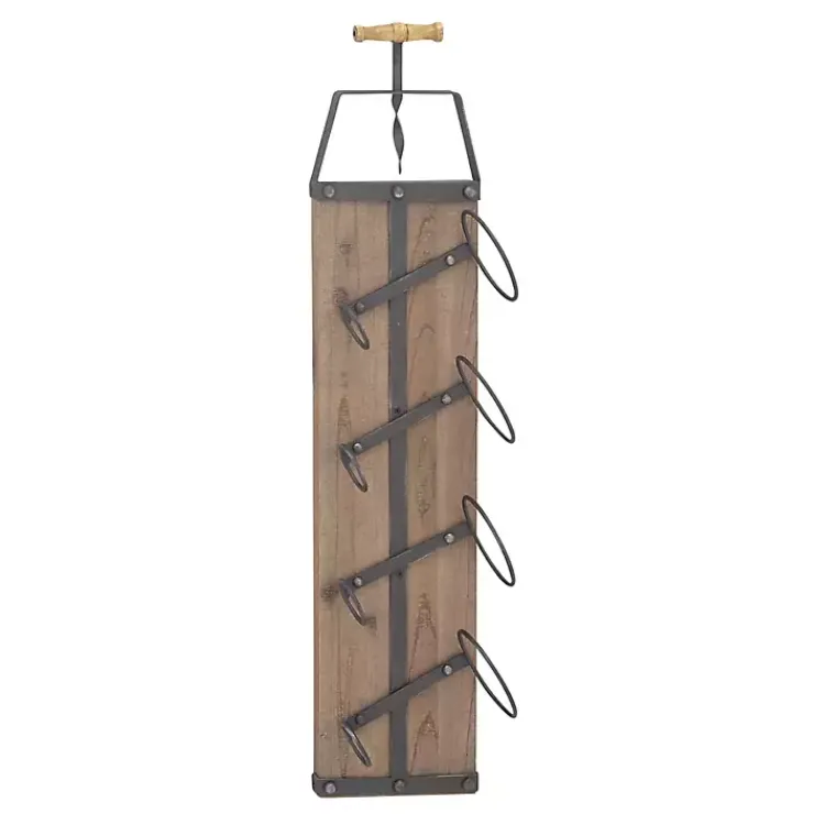 Wall Storage-Kirklands Home Wood Panel Black Metal Wine Rack Brown