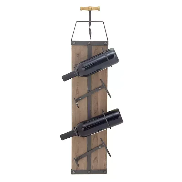 Wall Storage-Kirklands Home Wood Panel Black Metal Wine Rack Brown