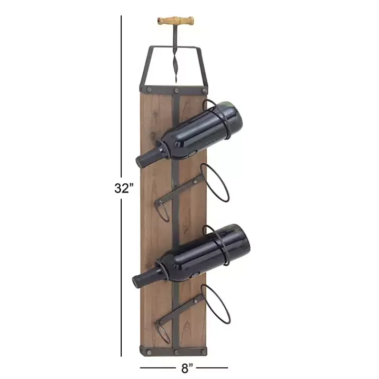 Wall Storage-Kirklands Home Wood Panel Black Metal Wine Rack Brown