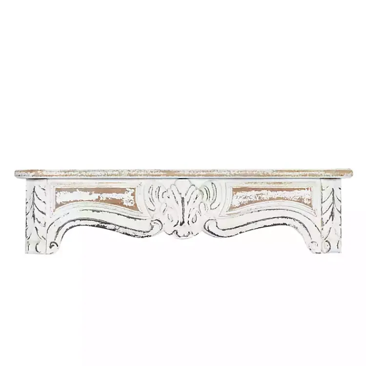 Shelves-Kirklands Home White Distressed Carved Wood Acanthus Wall Shelf