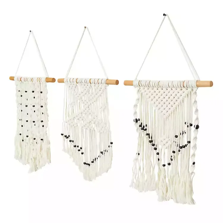 Wall Plaques-Kirklands Home Tasseled Macrame Wall Hangings, Set of 3 White