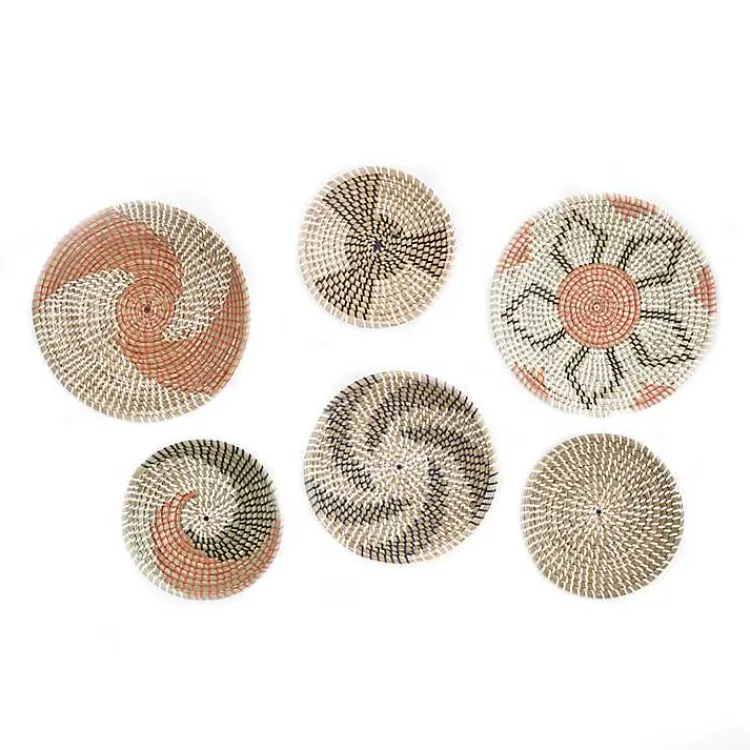 Wall Plaques-Kirklands Home Multi Seagrass Round 6-pc. Wall Plaque Set Tan