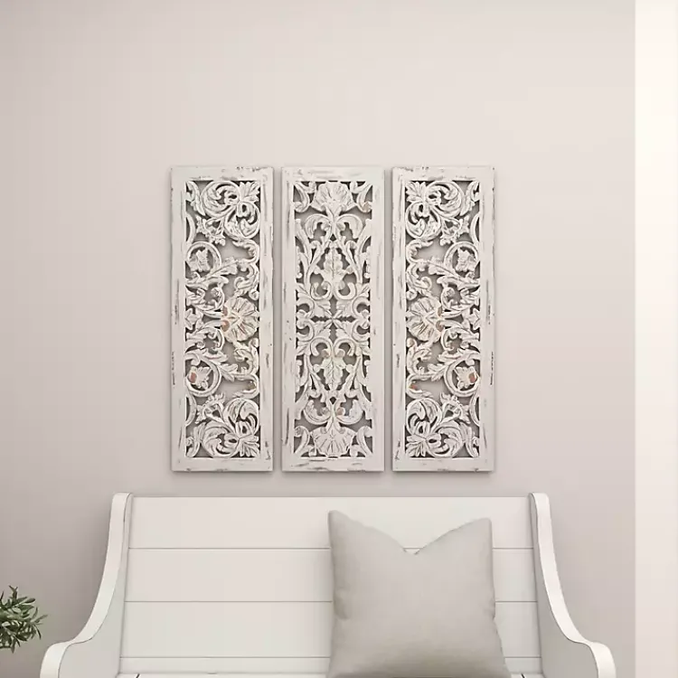 Wall Plaques-Kirklands Home Weathered Gray Wood Panel Wall Plaques, Set of 3