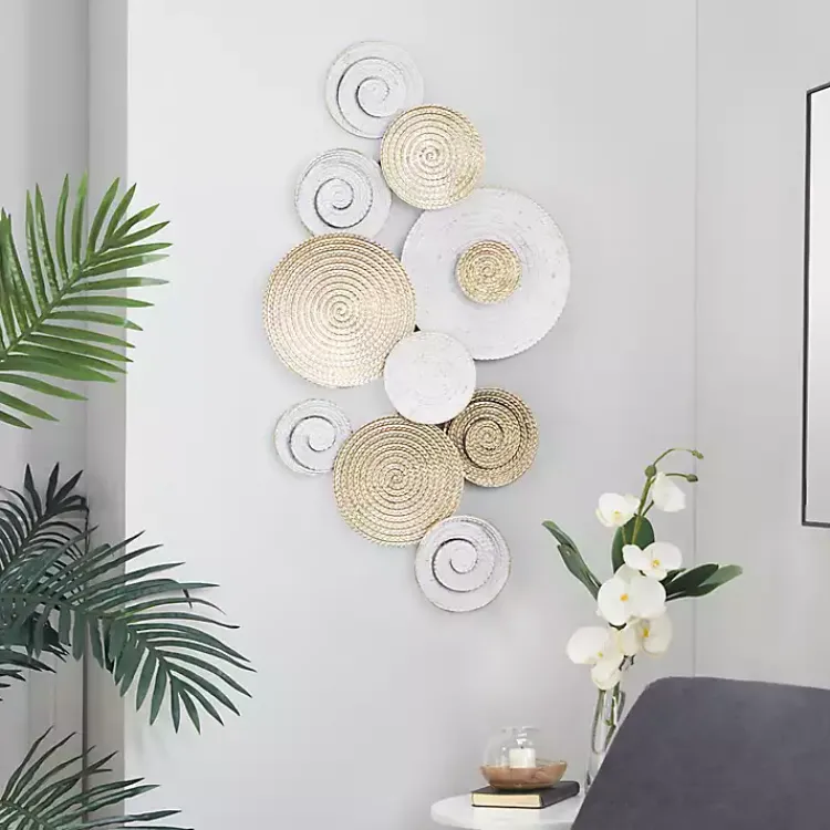 Wall Plaques-Kirklands Home Gold and White Round Layered Plates Wall Sculpture