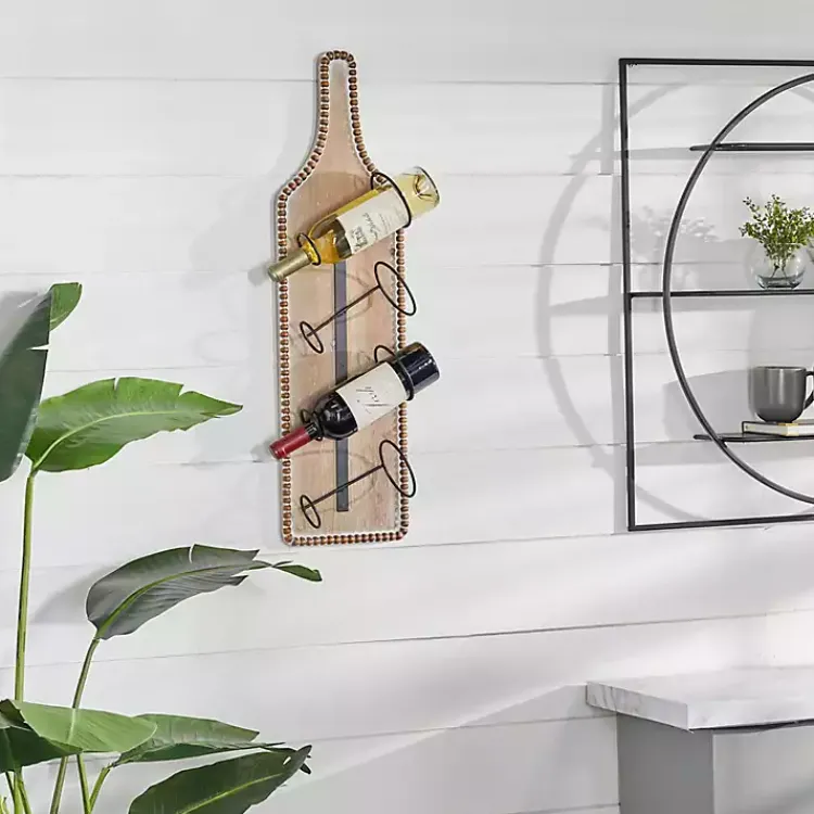 Wall Storage-Kirklands Home Brown Wood Bottle Frame Metal Bracket Wine Holder