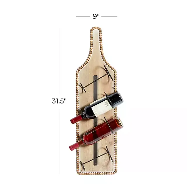 Wall Storage-Kirklands Home Brown Wood Bottle Frame Metal Bracket Wine Holder