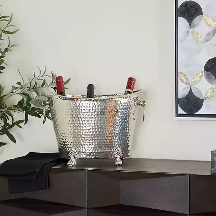 Barware-Kirklands Home Hammered Metal Footed Wine Bucket Silver