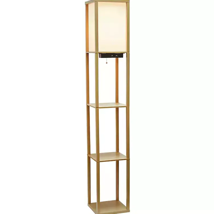 Floor Lamps-Kirklands Home Etagere Shelf Charging Floor Lamp Tan
