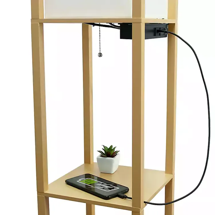 Floor Lamps-Kirklands Home Etagere Shelf Charging Floor Lamp Tan