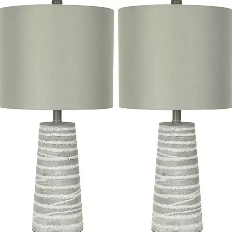 Table Lamps-Kirklands Home Abstract Gray Ribbed Stripes Table Lamps, Set of 2 White