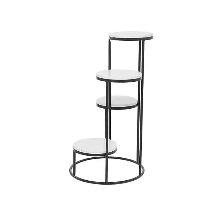 Planters-Kirklands Home Round Black and White Marble 4-Tier Plant Stand