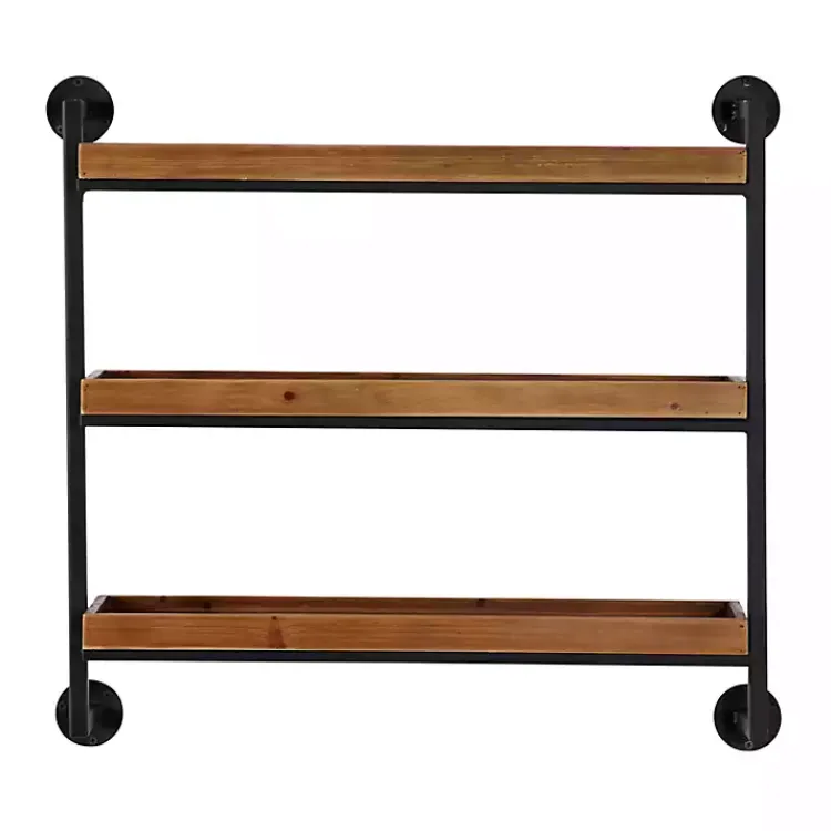 Shelves-Kirklands Home Brown Wood Black Metal Pipe Frame Wall Shelf