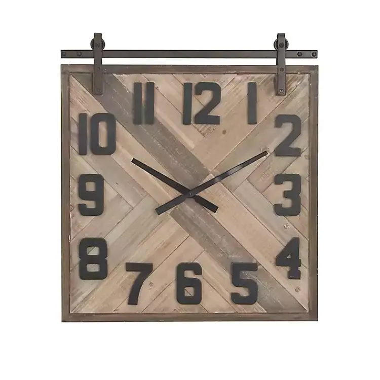 Clocks-Kirklands Home Brown Wood Black Metal Accent Square Wall Clock
