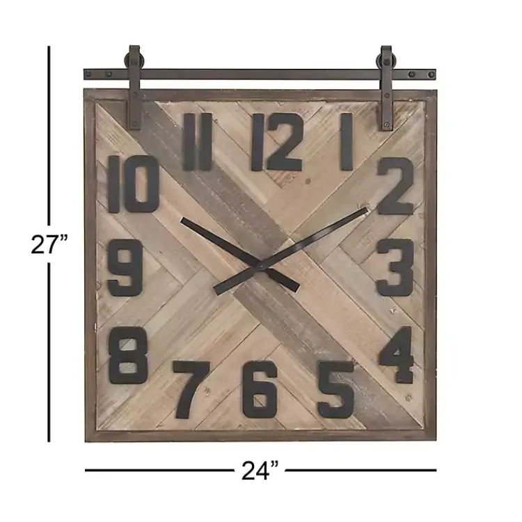 Clocks-Kirklands Home Brown Wood Black Metal Accent Square Wall Clock