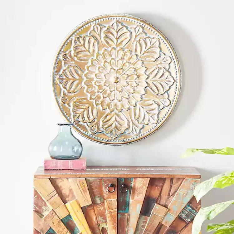 Wall Plaques-Kirklands Home Metal Floral Embossed Wall Sculpture Gold