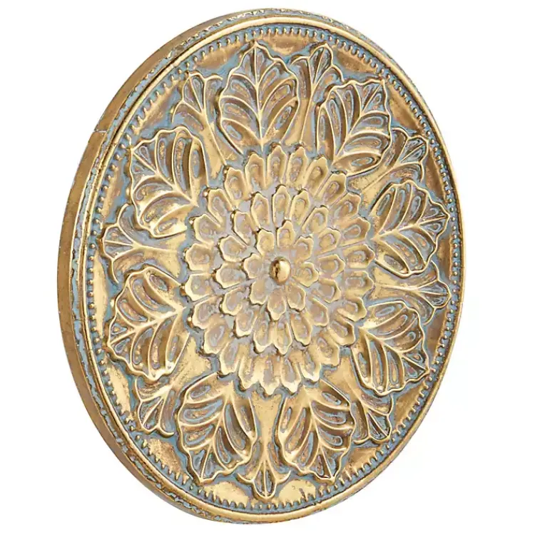 Wall Plaques-Kirklands Home Metal Floral Embossed Wall Sculpture Gold