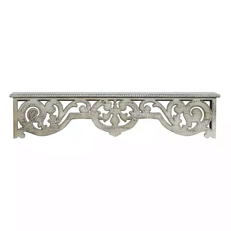 Shelves-Kirklands Home Distressed White Carved Wood Wall Shelf