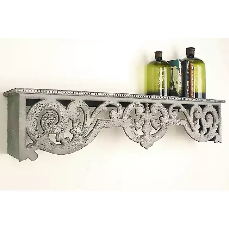 Shelves-Kirklands Home Distressed White Carved Wood Wall Shelf