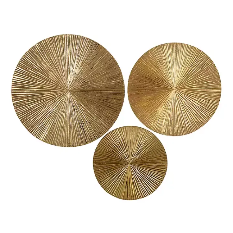 Wall Plaques-Kirklands Home en Ribbed Sunburst Wall Plates, Set of 3 Gold