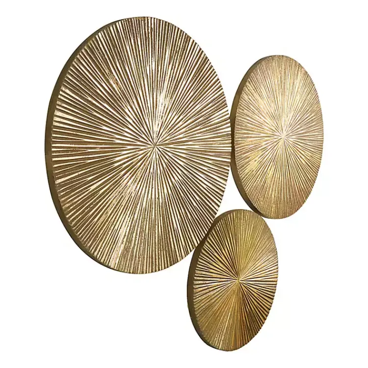 Wall Plaques-Kirklands Home en Ribbed Sunburst Wall Plates, Set of 3 Gold