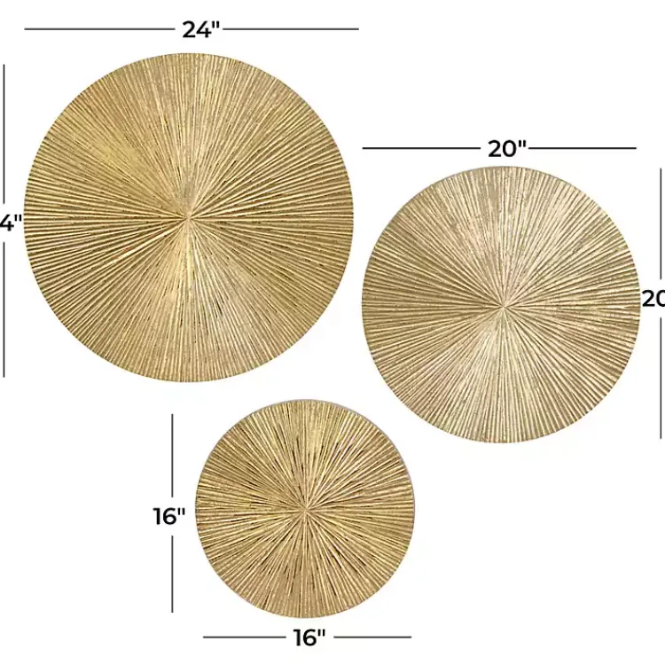 Wall Plaques-Kirklands Home en Ribbed Sunburst Wall Plates, Set of 3 Gold