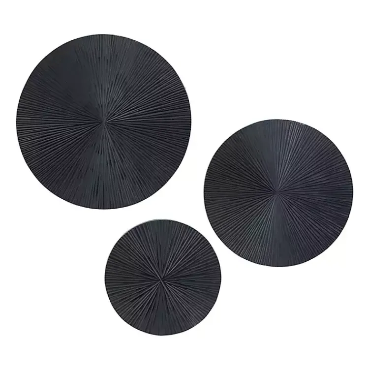 Wall Plaques-Kirklands Home Matte Ribbed Sunburst Wall Plates, Set of 3 Black