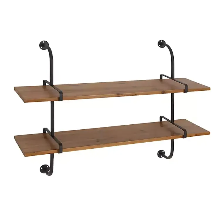 Shelves-Kirklands Home Black Metal Pipe Two-Tier Wall Mounted Shelf