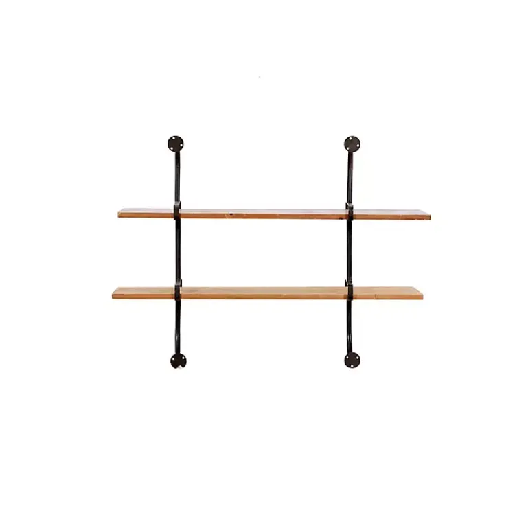 Shelves-Kirklands Home Black Metal Pipe Two-Tier Wall Mounted Shelf