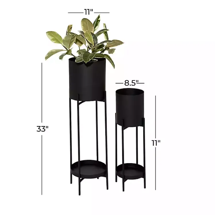Planters-Kirklands Home Metal Plant Stands with Shelves, Set of 2 Black