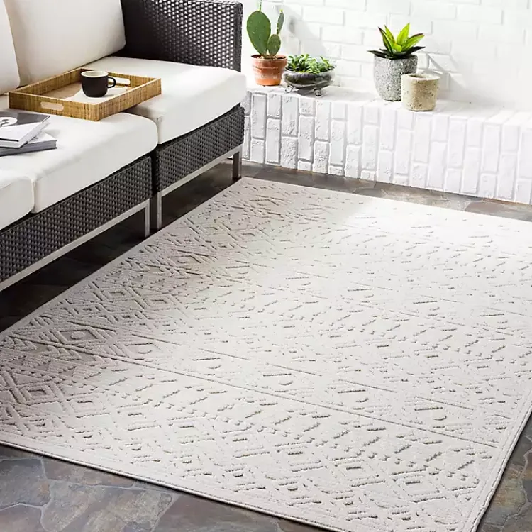 Area Rugs-Kirklands Home Ivory Raised Diamond Stripes Area Rug, 8x10 White