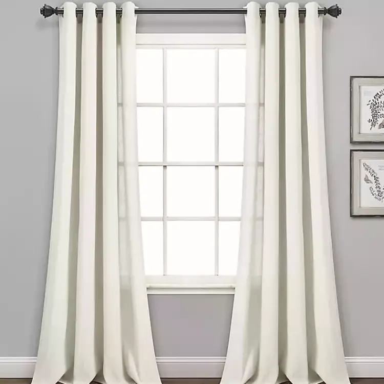 Curtains & Drapes-Kirklands Home Faux Linen Curtain Panel Set, 84 in. Ivory