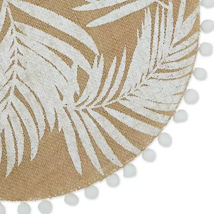 Table Linens-Kirklands Home White and Natural Fern Round Placemats, Set of 6