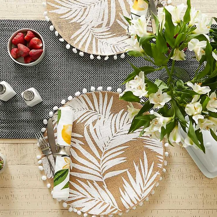 Table Linens-Kirklands Home White and Natural Fern Round Placemats, Set of 6