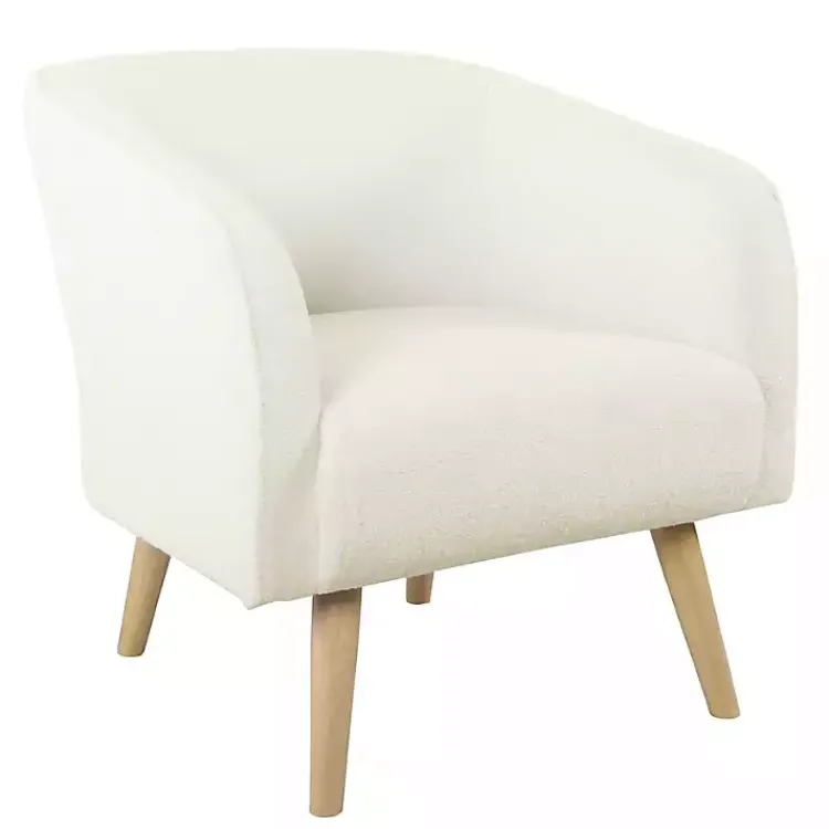 Accent Chairs-Kirklands Home Cream Sherpa Upholstered Barrel Accent Chair Ivory