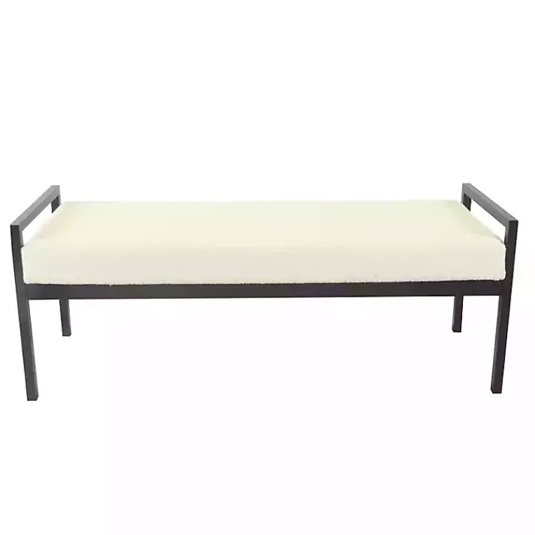 Benches & Ottomans-Kirklands Home Cream Sherpa Upholstered Metal Bench Ivory
