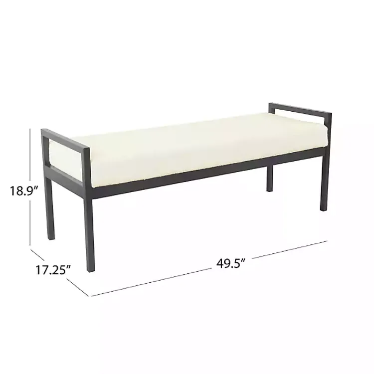 Benches & Ottomans-Kirklands Home Cream Sherpa Upholstered Metal Bench Ivory