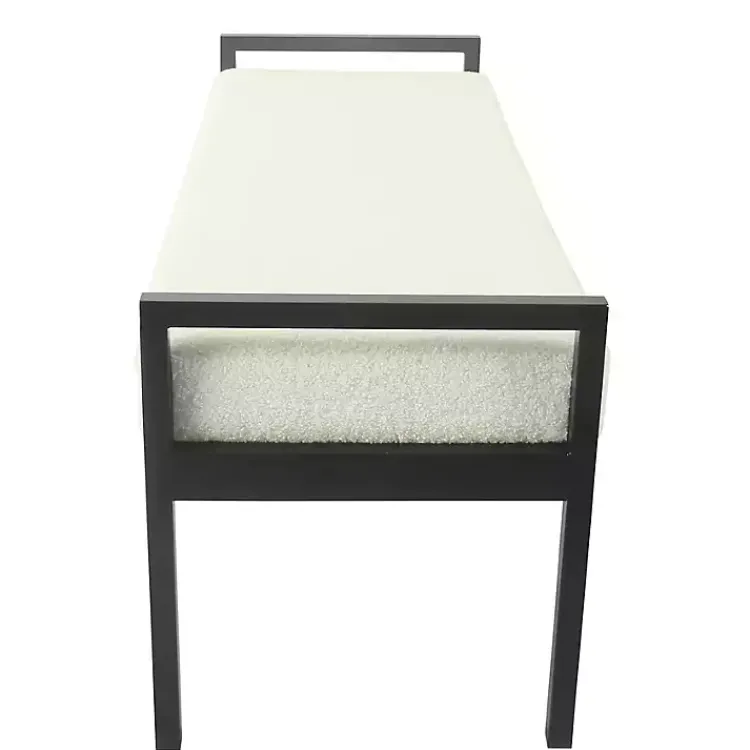 Benches & Ottomans-Kirklands Home Cream Sherpa Upholstered Metal Bench Ivory