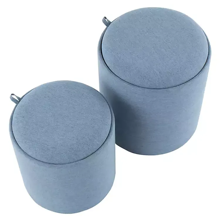 Benches & Ottomans-Kirklands Home Upholstered Ottomans with Tray Tops, Set of 2 Blue