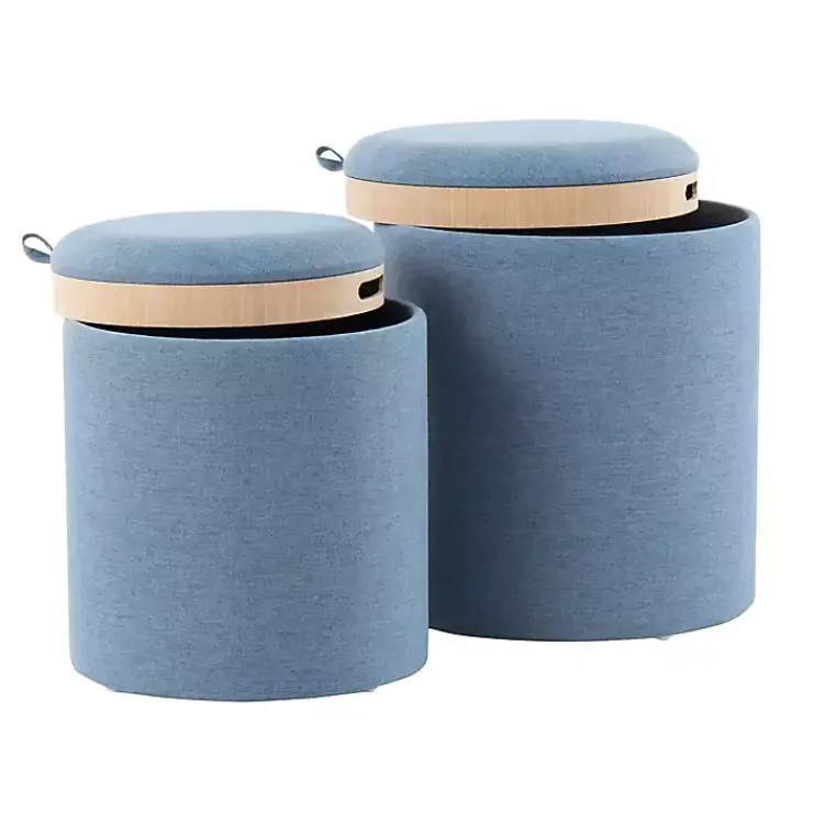 Benches & Ottomans-Kirklands Home Upholstered Ottomans with Tray Tops, Set of 2 Blue