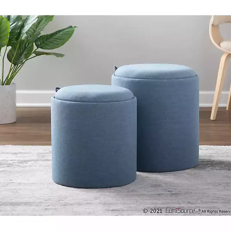 Benches & Ottomans-Kirklands Home Upholstered Ottomans with Tray Tops, Set of 2 Blue
