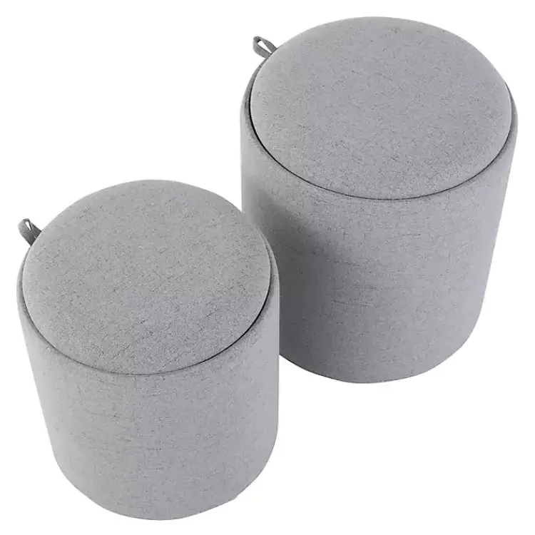 Benches & Ottomans-Kirklands Home Upholstered Ottomans with Tray Tops, Set of 2 Gray